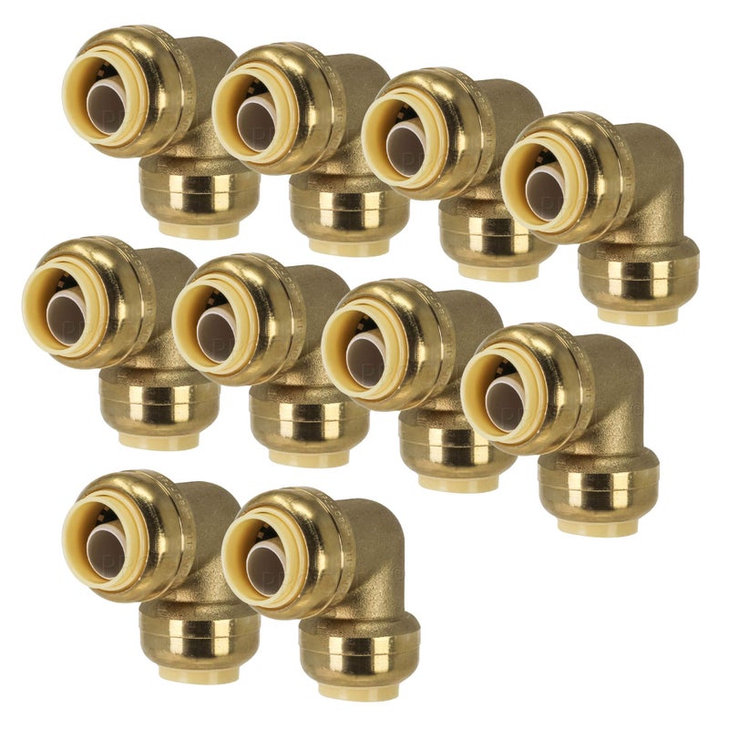 PROCURU [10-Pack] PROCURU 1/2-Inch Pushfit 90-Degree Elbow, Push-to-Connect Plumbing Brass Fitting for Copper, PEX, CPVC, PE-RT Pipes (8X2012-10P) - Image 1